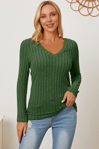 Thumbnail for Basic Bae Full Size Ribbed V-Neck Long Sleeve T-Shirt