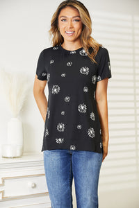 Thumbnail for Double Take Dandelion Print Round Neck T-Shirt