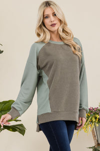 Thumbnail for Celeste Full Size High-Low Contrast Round Neck Sweatshirt