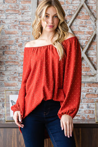 Thumbnail for Heimish Full Size Swiss Dot Off Shoulder Top