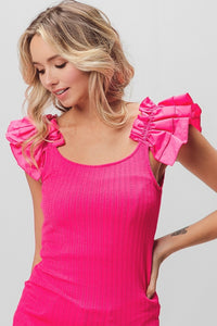 Thumbnail for BiBi Ruffled Shoulder Strap Rib Texture Top