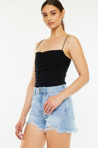 Thumbnail for Kancan Raw Hem Distressed High Waist Denim Shorts