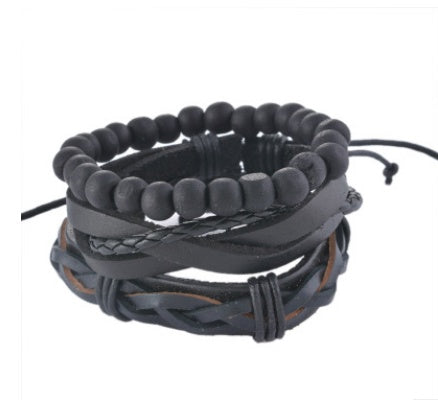 Lederarmband Herren Mehrschichtiges Perlenarmband Punk Wickelarmbänder für Damen Vintage Punk Herrenschmuck