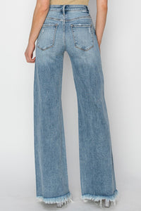 Thumbnail for RISEN Mid Rise Button Fly Wide Leg Jeans