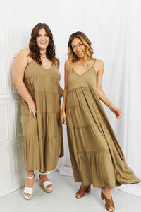 Thumbnail for Zenana Full Size Spaghetti Strap Tiered Dress with Pockets in Khaki