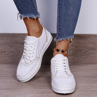 Thumbnail for Lace-Up Suedette Flat Sneakers