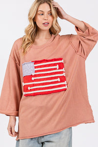 Thumbnail for SAGE + FIG Full Size American Flag Patch Drop Shoulder T-Shirt