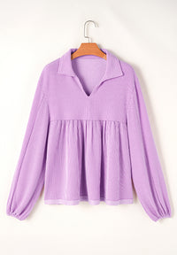 Thumbnail for Texture Collared Neck Long Sleeve Blouse