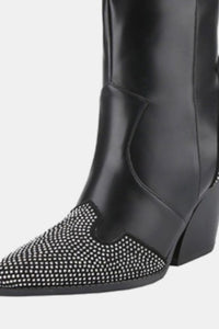 Thumbnail for Weeboo Chunky Heel Rhinestone Decor Western Boots