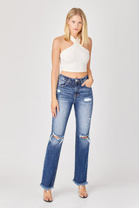 Thumbnail for Risen Full Size Raw Hem Distressed Straight Jeans