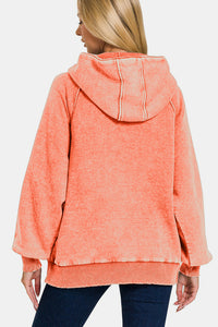 Thumbnail for Zenana Acid Wash Fleece Kangaroo Hoodie