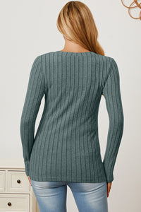 Thumbnail for Basic Bae Full Size Ribbed V-Neck Long Sleeve T-Shirt