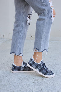 Thumbnail for Forever Link Plaid Plush Flat Sneakers