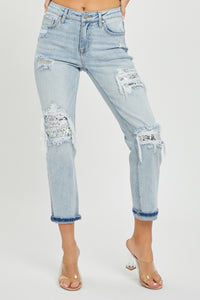 Thumbnail for RISEN Mid-Rise Sequin Patched Jeans