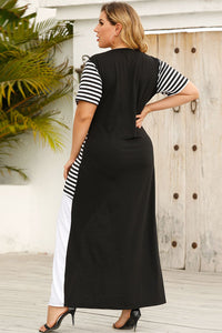 Thumbnail for Plus Size Striped Color Block Round Neck Dress