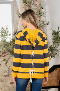 Thumbnail for Full Size Drawstring Striped Long Sleeve Hoodie