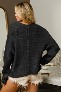 Thumbnail for BiBi V-Neck Cable Knit Sweater