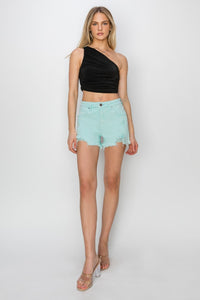 Thumbnail for RISEN Mid Waist Frayed Hem Denim Shorts