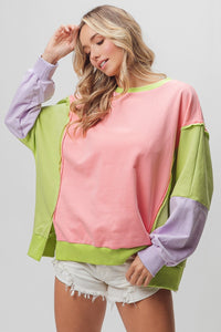 Thumbnail for BiBi Washed Color Block Sweatshirt