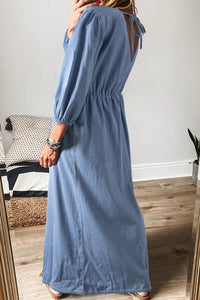 Thumbnail for Tied Plunge Three-Quarter Sleeve Denim Dress