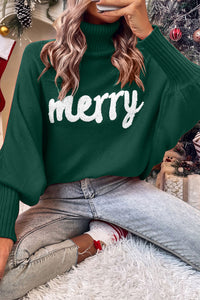 Thumbnail for Double Take Full Size Merry Christmas Turtleneck Long Sleeve Sweater