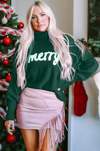 Thumbnail for Double Take Full Size Merry Christmas Turtleneck Long Sleeve Sweater