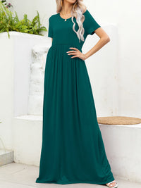 Thumbnail for Round Neck Short Sleeve Maxi Dress with Pockets