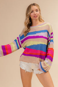 Thumbnail for BiBi Multi Color Geometric Stripe Sweater