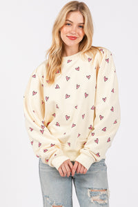 Thumbnail for SAGE + FIG Heart Printed Contrast Long Sleeve Sweatshirt