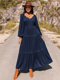 Thumbnail for Long Sleeve Lace Trim Maxi Dress