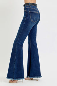 Thumbnail for RISEN Tummy Control Frayed Hem Flare Jeans