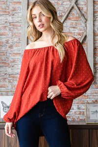 Thumbnail for Heimish Full Size Swiss Dot Off Shoulder Top