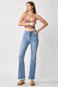 Thumbnail for RISEN High Rise Frayed Hem Bootcut Jeans