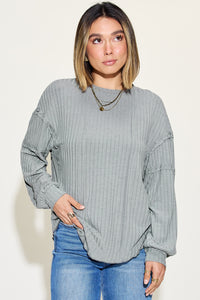 Thumbnail for Basic Bae Full Size Ribbed Round Neck Long Sleeve T-Shirt