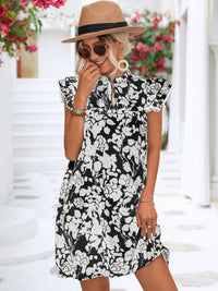 Thumbnail for Floral Tie Neck Butterfly Sleeve Dress