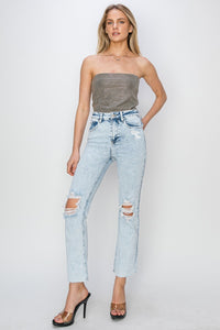 Thumbnail for RISEN High Rise Distressed Ankle Jeans