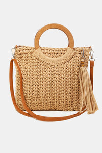 Thumbnail for Fame Crochet Knit Convertible Tote Bag with Tassel