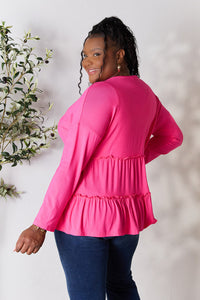 Thumbnail for Double Take Half Button Long Sleeve Ruffle Hem Blouse