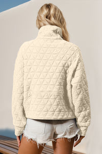 Thumbnail for Double Take Half Zip Long Sleeve Quilted Sweatshirt with Pocket