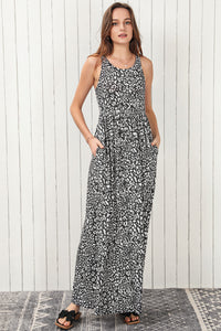 Thumbnail for Leopard Round Neck Sleeveless Maxi Dress