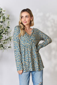 Thumbnail for Heimish Full Size Floral Half Button Long Sleeve Blouse