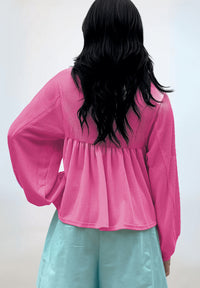 Thumbnail for Texture Collared Neck Long Sleeve Blouse