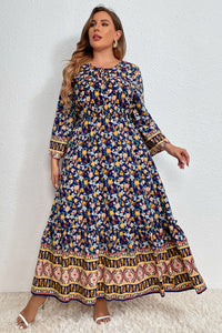 Thumbnail for Honey Melo Apparel Plus Size Bohemian Round Neck Maxi Dress