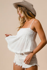 Thumbnail for BiBi Fringed Hem Smocked Cami