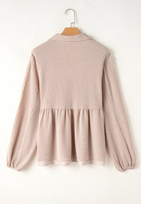 Thumbnail for Texture Collared Neck Long Sleeve Blouse