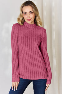 Thumbnail for Basic Bae Full Size Ribbed Mock Neck Long Sleeve T-Shirt