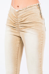 Thumbnail for American Bazi V-Cut Ruched Flare Pants