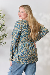 Thumbnail for Heimish Full Size Floral Half Button Long Sleeve Blouse