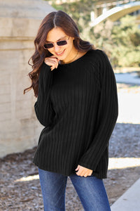 Thumbnail for Basic Bae Full Size Ribbed Round Neck Long Sleeve Knit Top