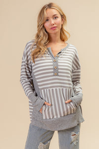 Thumbnail for BiBi Striped Thumbhole Long Sleeve Top